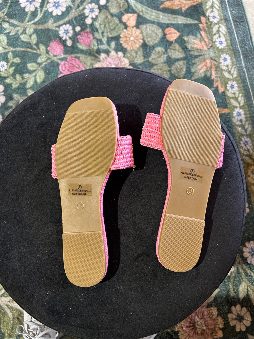 Liliana Hot Pink Jeweled Woven Slide Sandals - Picture 5 of 5